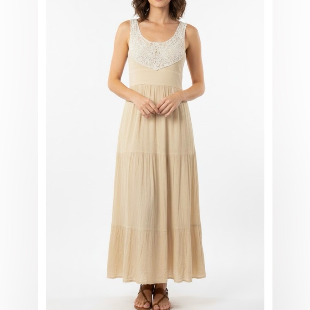 Anthropologie Wendy Katlen gauzy tiered midi dress lace detail sleeveless sz 2